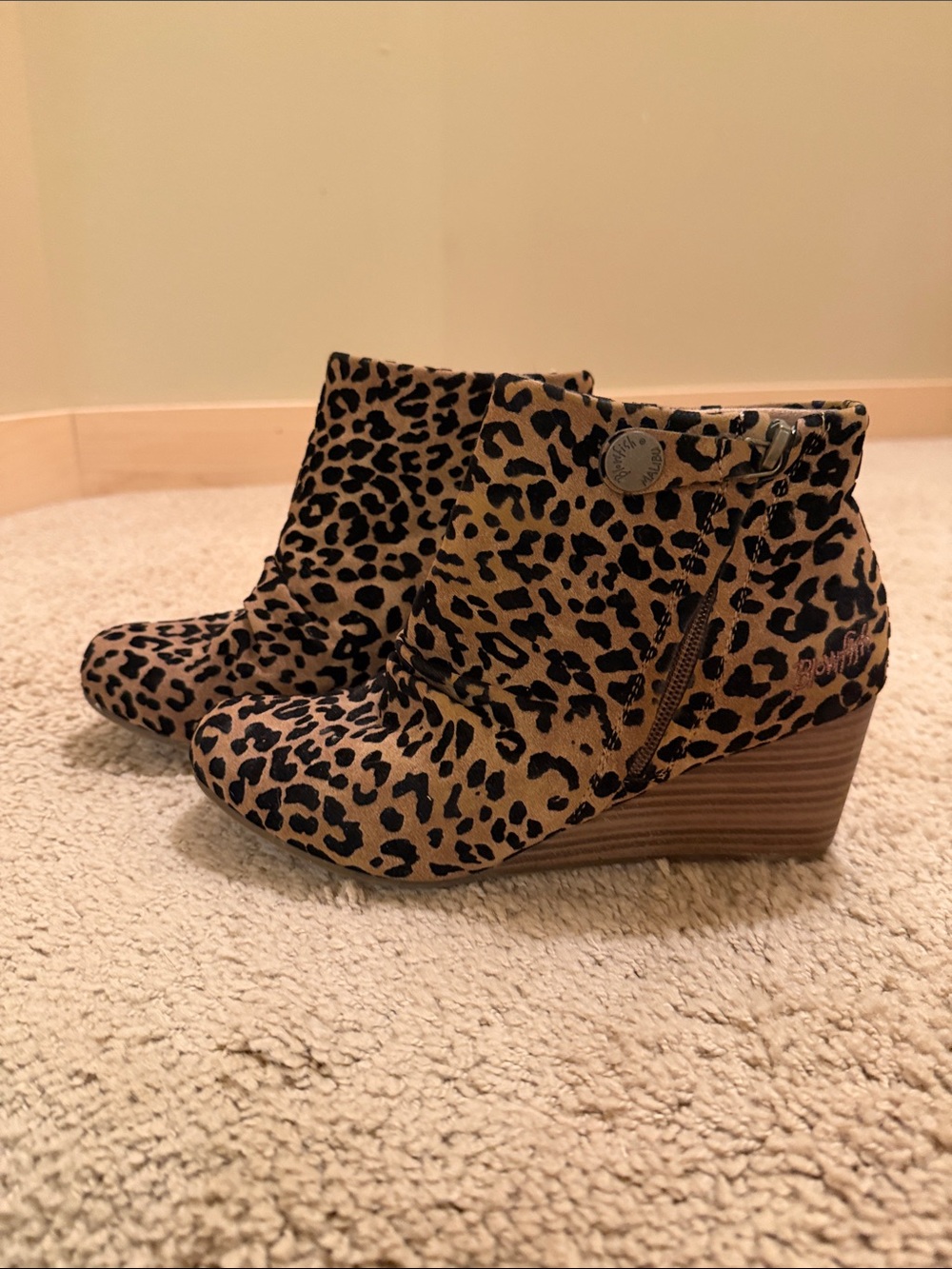 Blowfish Leopard-Print Wedge Ankle Boots - Tan/Black